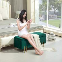 Storage Bench Velvet Upholstered Bench, Storage Trunk With Wooden Legs, Storage Bench For Living Room Bedroom Hallway 100 X 40 X 42 Cm, Beige - Green - View 2