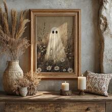 1/6pcs Vintage Ghost Halloween Gallery Wall Decor Set, Whimsical Autumn Halloween Decorations, Kids Room Wall Art Prints, Home Wall Decor Art - Multicolor - View 12