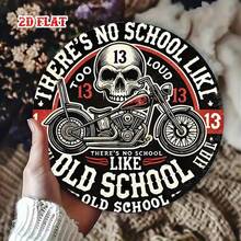 2D Flat Round Iron Sign, Featuring Interesting Graffiti Art 8 Inches. This Vintage Skull Motorcycle Metal Wall Decor Is Perfect For Home, Garage, Restaurant Or Cafe. Pre-Drilled Holes, Style As Shown In Dimension Diagram - Multicolor - View 7