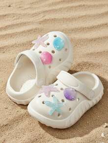 HAHABOBO Girls' 3D Starfish And Shell Decor EVA Clogs With Adjustable Heel Strap, Summer Kids' Shoes, Lightweight Beach Sandals - White - View 5
