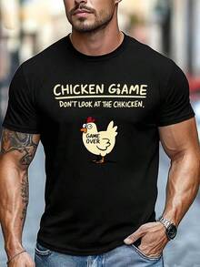 Men's T - Shirt Chicken Game Cartoon Chicken Graphic Crew Neck Casual Daily Tee - 黑色 - 查看 1