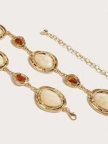 1pc Bohemian Style Gold Women's Waist Chain, Beige Large Gemstone Brown Small Triangle Waist Chain, Suitable For Dresses, Skirts, Evening Gowns, Jeans, Parties, Gatherings, Halloween, Weddings, Banquets, Back To School, Daily Wear Dress Accessories - Gold - View 4