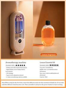 1pc White Ultrasonic Aromatherapy Diffuser, Wall-Mounted & Desktop 2-In-1 Diffuser, With 7-Color LED Night Light, Digital Display Gear Adjustment, 5 Operating Modes Switchable, Lemon Series Fragrance, 8 Essential Oils To Choose From, USB Powered, Rechargeable, Suitable For Large Spaces At Home, Gentle And Versatile For Bedroom, Living Room, Office, Pet Room, Hotel, Bathroom, Car - White - View 13