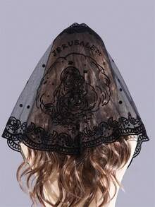 1pc Lace Hollow Out Solid Color Triangle Shawl Embroidered Solid Color Headscarf Breathable Silk Scarf Church Prayer Decorative Headscarf - Multicolor - View 3