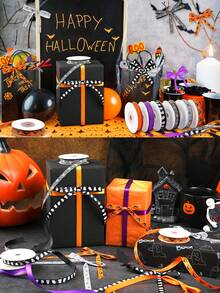 1/3/6 buah Pita Halloween, Pita Satin Hantu Panjang 9m Lebar 1cm Warna Hitam & Oranye, Motif Jaring Laba-laba Hantu Laba-laba, Pembungkus Kado, Perlengkapan Kerajinan Halloween, Dekorasi Pesta Hantu - Beraneka warna - View 8