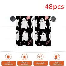 2/4/48pcs Halloween Series Black Background Pink Ghost Boo Pattern Printed Kitchen Towels - Super Soft, Highly Absorbent Polyester Tablecloths And Hand Towels, Perfect For Holiday Decor, Kitchen Decor, Party Decor. - Multicolor - View 15