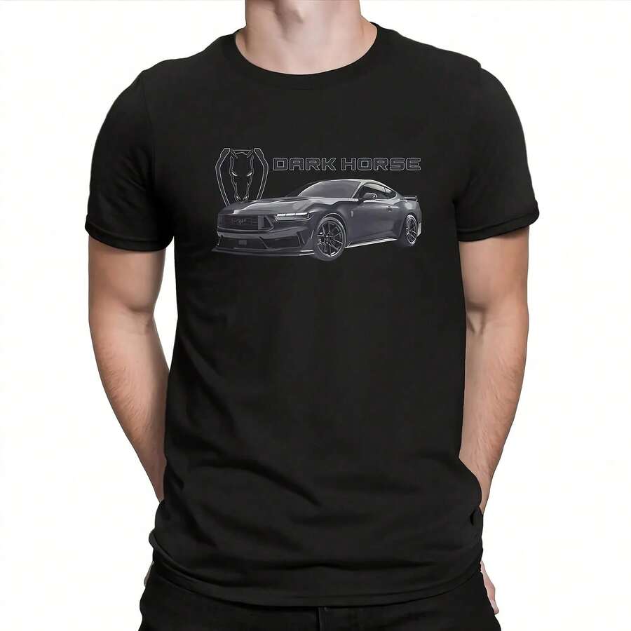 Horse Mustang Creative TShirt For Men S650 Round Collar Pure Cotton T Shirt Hip Hop Gift Clothes Tops - 黑色 - 查看 1