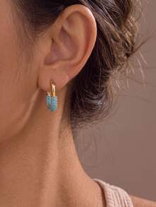 1 Pair Turquoise Rhinestone U-Shaped Earrings, Gold Plated Clip-On Earrings, Daily Jewelry Gift For Women - Multicolor - View 5