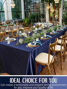 1pc Satin Tablecloth, Rectangular Tablecloth, Shiny Tablecloth, Smooth Material Tablecloth, Suitable For Christmas, Wedding, Party, Birthday Party Table Decoration (Navy Blue) - Multicolor - View 7