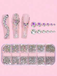 12 Grids/Box Multicolor Flat Bottom Rhinestone Nail Art Decoration Diy Nail Charms Nail Gems Nail Supplies Nails - Multicolor - View 2