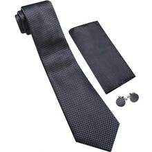 Men's Tie Set, Classic Fashion Tie With Cufflinks, Essential For Business And Party - Dark Grey - View 2