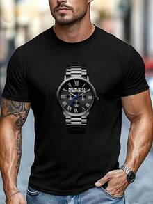 Men's T-Shirt Watch Graphic "No Time For A No Boitreak" Casual Crew Neck Short Sleeve Streetwear - Black - View 1