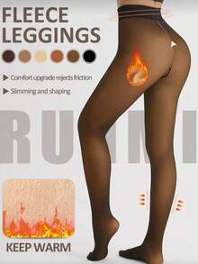 220g Warm Thickened High Waist Faux Transparent Tights, Fleece Lined Warm Leggings, Multiple Transparent Colors Available, Suitable For Different Skin Tones. 6 Sizes, Suitable For European And American Plus Size Tall People. - Mocha Brown - View 1