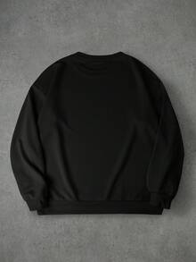 Men's Letter Print Round Neck Long Sleeve Loose Casual Sweatshirt, Spring/Autumn - Black - View 2