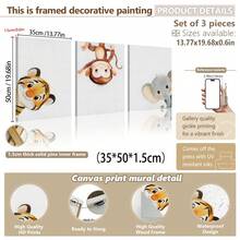 3 piezas de arte de pared enmarcado en lienzo para guardería, animales en acuarela, tigre lindo jugando al escondite, mono colgante y elefante asomándose, impresiones de arte, decoración de guardería estilo bohemio en tonos neutros, obra de arte enmarcada lista para colgar, adecuada para dormitorio de niños pequeños, sala de juegos, guardería, también como regalo de baby shower, regalo de pequeño tesoro, arte con tema de aventura y naturaleza, estética de tonos suaves, decoración de acento moderna y caprichosa para habitación infantil - Multicolor - Ver 13