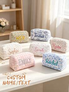 Customized Personalized Makeup Bag, Customized Floral Pattern Makeup Bag, Travel Makeup Organizer Bag, Women's Toiletry Bag, Bridesmaid Gift - Multicolor - View 7