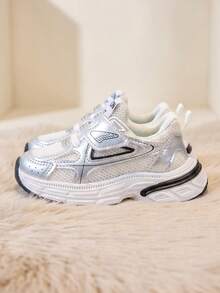 1 Pair 2026 New Children's Sports Shoes, Breathable Thin Mesh Patchwork Metallic Texture Design, Sports Casual Style, Suitable For Outdoor Outings - Beige - View 6