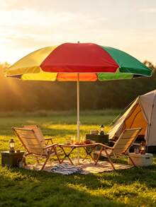 1 Piece Sun Umbrella, Made Of Waterproof And Sun-Proof Fabric With Wide Coverage; Sturdy Umbrella Pole With Adjustable Angle, Suitable For Multiple Scenarios Such As Camping And Beach Leisure - A - View 4
