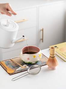 Bộ pha trà Matcha 1 món/2 món/7 món, bộ pha trà Matcha đầy đủ với bát sứ dập nổi hoa và rây, dụng cụ trà đạo truyền thống Nhật Bản, phù hợp dùng tại nhà và làm quà tặng - Nhiều màu - Xem 5