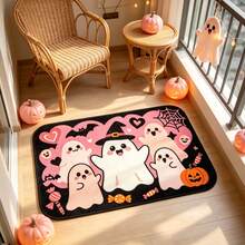 Autumn Halloween 3 Ghost Bathroom Mat, Bathroom Rug, Floor Mat, Area Decor Rug, Doormat, Autumn Gift, Faux Cashmere Printed Rug With Bat, Pumpkin, Ghost Pattern, Halloween Gift, All Saints' Day Decor, All Saints' Day Gift, Cute Halloween Welcome Mat, Entryway Rug Suitable For Front Door, Indoor And Outdoor, Ghost Season Decor - Cute Ghost - View 4