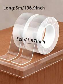 1pc Transparent Double-Sided Tape, Washable Double-Sided Adhesive, Suitable For Hotel Bathroom, Home Wall Hooks, Kitchen, Can Be Used As Shock-Resistant Double-Sided Tape For Desktop; Wall Hooks Leave No Traces And Easy To Remove - Multicolor - View 12