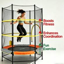 JUFIT Hexagonal Mini Fitness Trampoline Rebounder With Safety Enclosure Net And Adjustable Handlebar For Indoor Workout - Orange - View 4