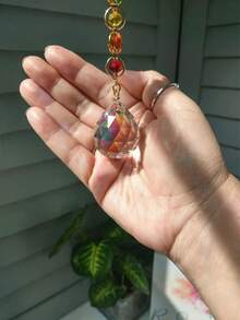 1pc,7 Chakra Rainbow Crystal Suncatcher, Colorful Round Bead Window Hanging Rainbow Prism Light Catcher, Boho Spiritual Meditation Home Wall Car Decor Ornament Gift - Multicolor - View 7