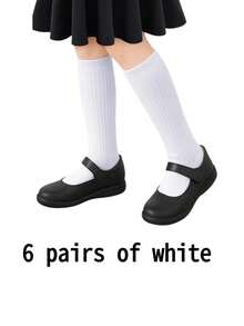 7/6/1 Pair Kids Unisex Knee-High Socks, Soft Uniform Dress Socks, Black & White, Suitable For Autumn/Winter Daily Wear, Back To School Season - Multicolor - View 20