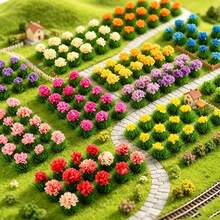15 Peças Mini Tufos de Grama Estática com Aglomerados de Flores Coloridas, Kit de Modelo de Cenário Floral em Miniatura, Acessórios de Paisagem DIY para Modelos Militares de Wargaming, Layouts de Ferrovias de Trem, Jardins de Fadas de Casa de Bonecas, Decoração de Artesanato de Micro Paisagem - Multicolorido - Visão 4