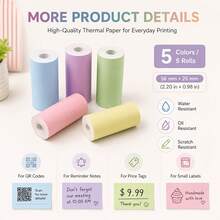 5 Rolls Colored 3-Proof Thermal Paper 56x25mm Labels For Office Business Home Use Mini Printers - View 10