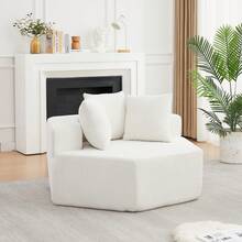 A Modern Hexagonal Armchair, Characterized By Its Numerous Combination Possibilities And Modular Design; This Chenille-Upholstered Sofa Is Ideal - Beige - View 2