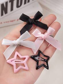 VBOOR 12/112pcs Minimalist Basic Hair Accessories, Suitable For Women. Star Bangs Clips, Bowknot Hair Clips, High Elasticity Basic Hair Ties. Classic Black, White, Pink Color Combination, Suitable For Daily/Commute Use. - Multicolor - View 6