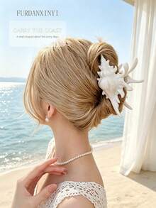 FURDANXINYI 1pc Marble Pattern Conch Shell Hair Clip, Cute 3D Conch Shell Hair Clip, Non-Slip Large Size Summer Beach Vacation Hair Accessory, Suitable For Women's Hairstyles - Multicolor - View 2