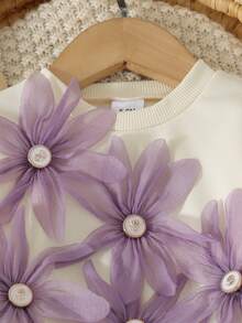 2pcs Baby Girl Sweet Mori Style 3D Floral Long Sleeve Sweatshirt & Leggings Set, Thin Spring/Autumn - Mauve Purple - View 4