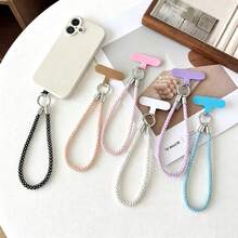 1PC Square Rhinestone Hand Strap, Handmade Rhinestone Phone Chain Lanyard, Exquisite Rhinestone Soft Silicone Wrist Strap, Anti-Theft Travel Rope Chain, Luxury High-End Short Hand Strap, Sparkling Rhinestone With Spacer, Fashionable Key Bracelet Hanging Chain Wristband Phone Lanyard, Free Clip - Multicolor - View 1