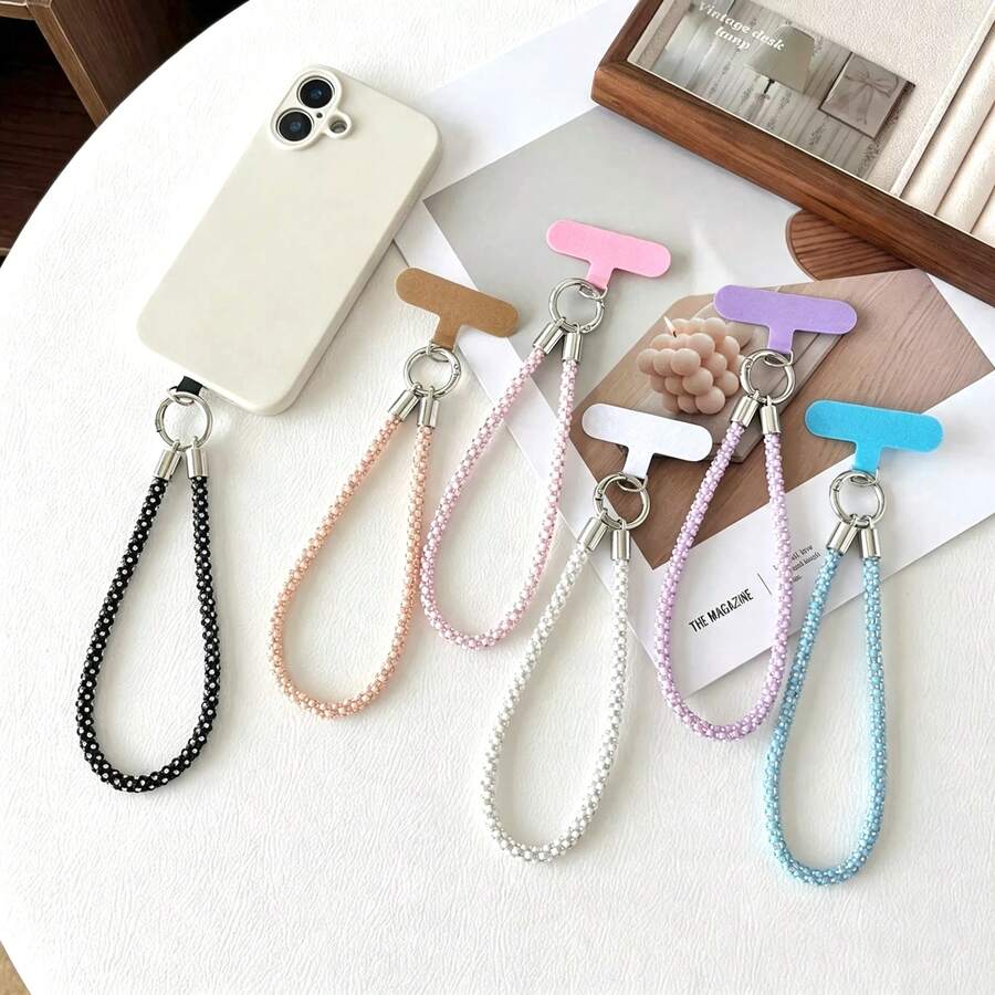 1PC Square Rhinestone Hand Strap, Handmade Rhinestone Phone Chain Lanyard, Exquisite Rhinestone Soft Silicone Wrist Strap, Anti-Theft Travel Rope Chain, Luxury High-End Short Hand Strap, Sparkling Rhinestone With Spacer, Fashionable Key Bracelet Hanging Chain Wristband Phone Lanyard, Free Clip - Multicolor - View 1