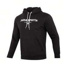 PUMA sweatshirt pullover kasual olahraga dengan hoodie dan cetakan huruf, gaya dasar serbaguna untuk pria. - Hitam - View 4