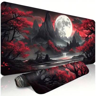 1-Pack "Dark Moon" Pattern Extra-Large Durable Gaming Keyboard Mat – Gaming Desk Mat, Office Keyboard Mat, Laptop Mouse Pad, Study Desk Mat – Precision Stitching, Non-Slip Rubber Base, XL/XXL Size – Suitable For Home Office And Gaming Room