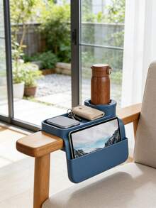 1pc Multifunctional Sofa Armrest Tray With Cup Holder, Non-Slip Sofa Armrest Storage Box With Tablet Slot And Side Pocket, Soft Armrest Side Table For Drinks, Remote, Phone And Snacks, Space-Saving Living Room Accessory - Multicolor - View 3