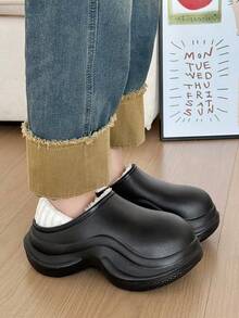 Women's Black Wedge Heel Thick Sole Slippers, Outdoor Indoor Winter Thermal Lined Warm Closed Toe Plush Slippers, Doctor, Nurse Multi-Function Casual Shoes - Black - View 3