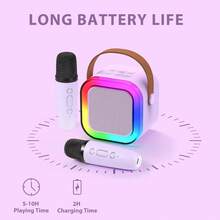 Mini Karaoke Machine, Portable Bluetooth Speaker & 2 Wireless Microphones | Karaoke Player Karaoke Microphone For Family Home Party Outdoor With HI-FI Sound | 5 Magic Sound | PA System | USB | TF | AUX - Violet Purple - View 5