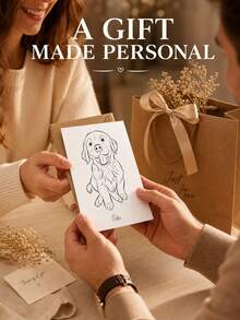 1pc Customized Pet Line Drawing Greeting Cards, Personalized Dog And Cat Sketch Portrait Folded Message Cards, With A Leather Paper Envelope. Pet Name Commemorative Cards Suitable For Pet Owners, Dog And Cat Lovers, Pet Memorial Gift Buyers. - Multicolor - View 9