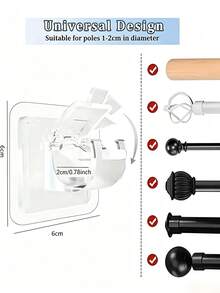 4pcs Auxiliary Hooks, No-Drill Curtain Rod Bracket Set, Self-Adhesive, Curtain Rod Hooks, Curtain Rod End Caps, Curtain Rod Clips, Fixed Adhesive Bracket Clips, Telescopic Rod For Door Curtain No-Drill Installation, Suitable For Fashion Home Decor, Practical Hooks, Adjustable Wall Hooks, Bedroom Living Room, Suitable For Kitchen, Bathroom, Home Essential - Multicolor - View 11