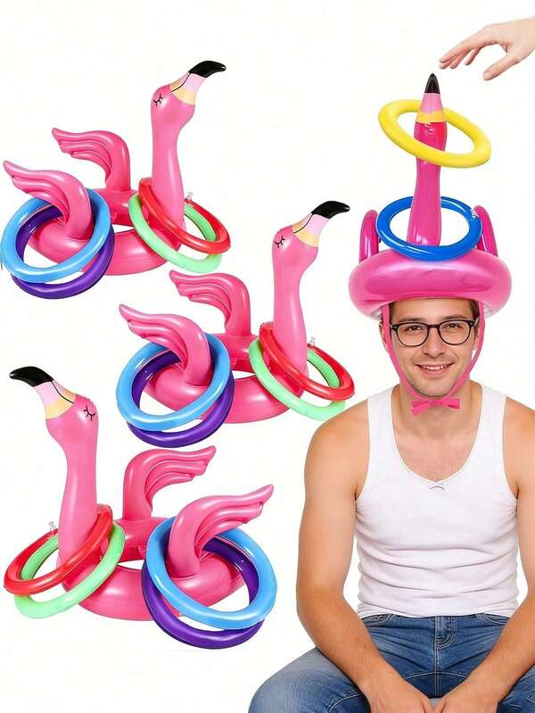 5/1 pieza Juego inflable de lanzamiento de flamenco para piscina, decoración de fiesta hawaiana de flamenco, juguete de playa, juego de carnaval al aire libre, adecuado para adultos, familia, actividades de piscina al aire libre, suministros de parque acuático