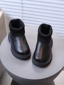 1 Pair Toddler Low-Top Side Zipper Closure Winter Fashion Boots Thick Warm Snow Boots - Black - View 2
