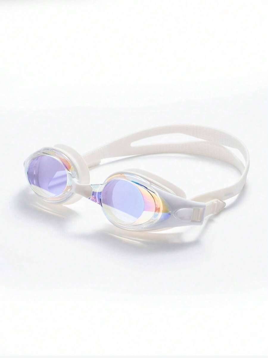 1pc Waterproof Electroplated Anti-Fog High Definition Swimming Goggles, Professional Swim Gear For Men And Women, Leak-Proof And Comfortable - White - View 1
