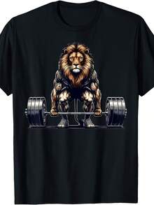 Lion Deadlifting Gym Humour Weightlifting Fitness Workout T-Shirt - 黑色 - 查看 1