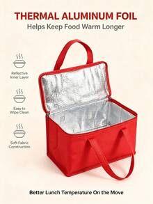1pc/2pcs Portable Aluminum Foil Large Capacity Insulated Storage Bag, Available In Blue, Black And Red, Durable Zipper, Suitable For School Commute, Picnic, Outdoor Travel And Daily Meals, Multi-Color Options - Multicolor - View 7