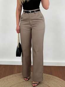 Women's Wide Leg Pants, Elegant Fashion Commuter Wear With Pockets And No Belt, Bohemian Street Style Suitable For Spring/Summer Casual, Commute And Vacation - Khaki - View 1