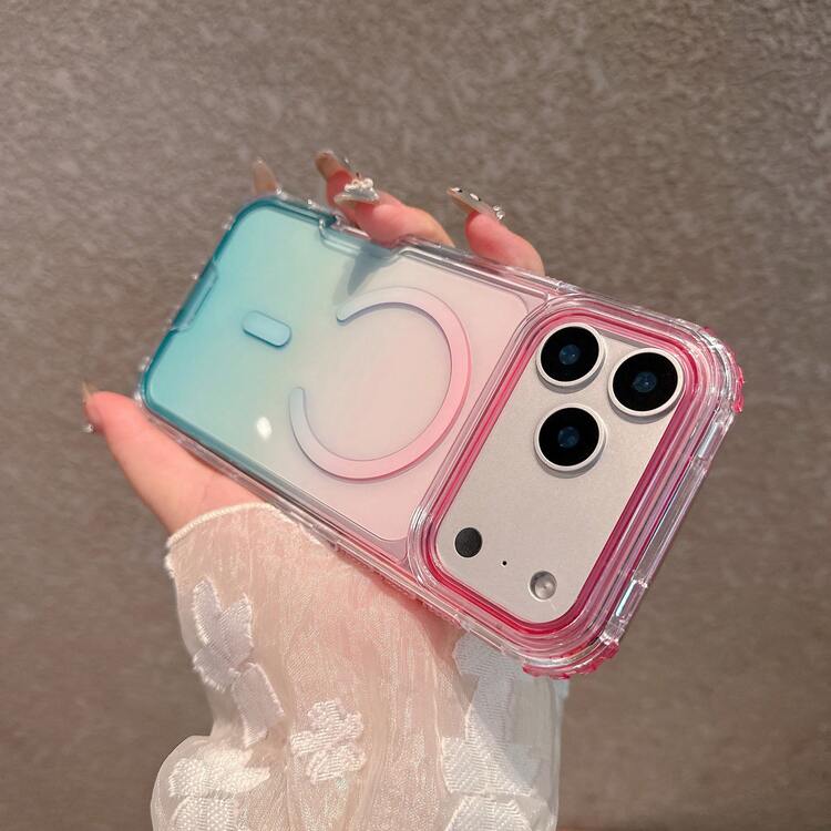 漸層粉色與綠色透明磁吸手機殼，適用於 Apple 17 Pro Max，防震保護殼適用於 Apple 16，全方位覆蓋，3 合 1 模組化設計，清新可愛夏季風格 - 彩色 - 查看 7
